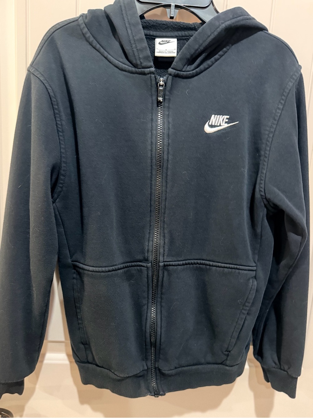 Nike Black Zip Hoodie with White Swoosh Logo